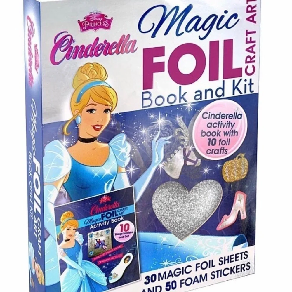 Disney Princess Cinderella Magic Foil Book Kids Craft Activity Gift Set